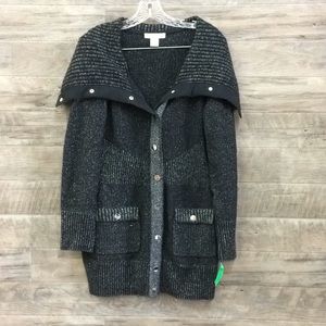 White House Black Market Black & Silver Metallic Knit Cardigan